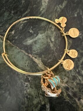 Alex and Ani Captain Hook’s Pirate Ship Charm Bangle with Teal Enamel
